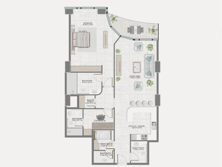 1 Bedromm Floor Plan at Al Habtoor Tower