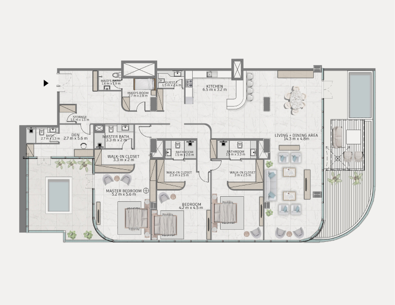 Sky villa floor plan at Al Habtoor Tower
